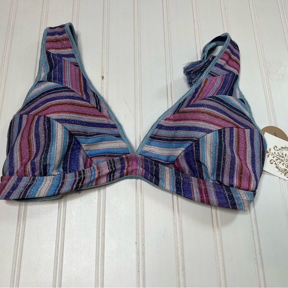 Becca South Coast Halter Bikini Swim Top Starry Night D Cup Metallic NEW 605 - Picture 3 of 7